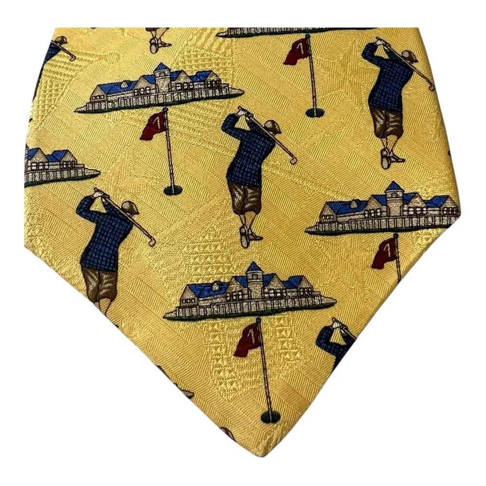 Tommy Hilfiger Yellow Silk Golf Necktie Tie 60” Long 4” Wide